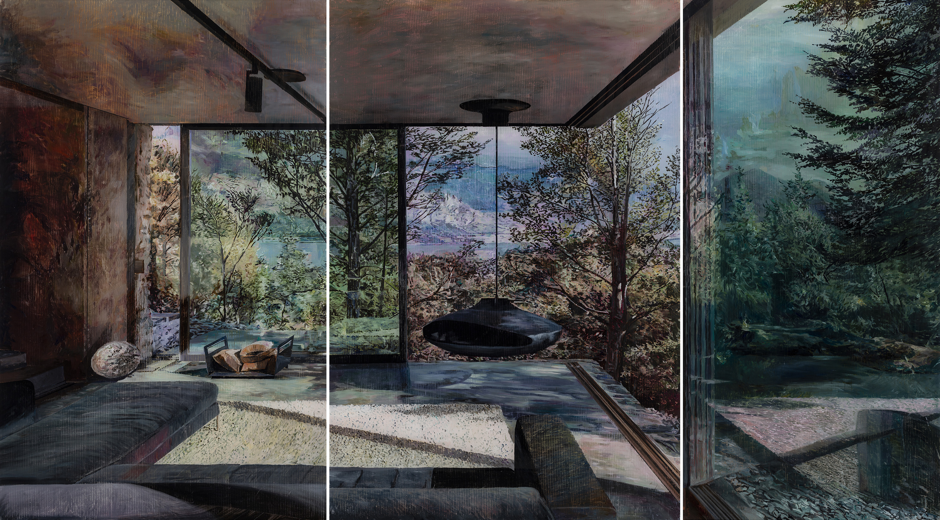 Mountain-Retreat-2020-oil-on-plexiglass-130×232-cm-triptych